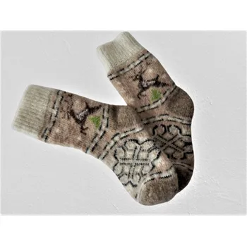 Dětské pletené ponožky z ovčí vlny – hřejivé a pohodlné Barva: Béžová s motivem jelen, Velikost: 35-36