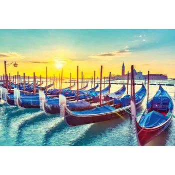 Fototapeta DIMEX | Vliesová fototapeta Gondoly v Benátkách MS-5-2777 | 375 x 250 cm | modrá, červená, žlutá + Vliesová fototapeta na stěnu DIMEX Gondoly v Benátkách MS52777 v rozměru 375 x 250 cm + lepidlo zdarma