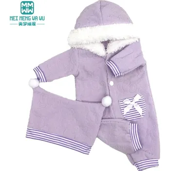 Doplněk pro panenku Roztomilý overálek s kapucí a s čepičkou s bambulkami pro Baby Born či American Girl Motiv: Set, fialová