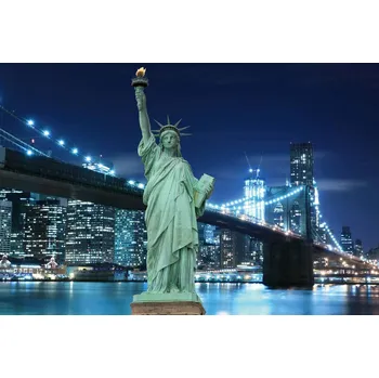 Fototapeta DIMEX | Vliesová fototapeta New York v noci MS-5-2977 | 375 x 250 cm | zelená, modrá, bílá, černá + Vliesová fototapeta na stěnu DIMEX New York v noci MS52977 v rozměru 375 x 250 cm + lepidlo zdarma