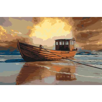 Malování podle čísel - Člun na moři 2 Velikost: 40x60cm, Rámování: Pouze srolované plátno