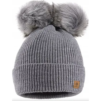 Čepice Fashionweek Dámská zimní čepice se dvěma bambulkami WOOL2 Barva: šedý, Velikost: Universal