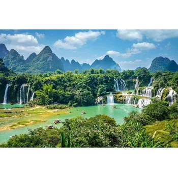 Fototapeta DIMEX | Vliesová fototapeta Vodopády Ban Gioc MS-5-3186 | 375 x 250 cm | zelená, modrá, bílá + Vliesová fototapeta na stěnu DIMEX Vodopády Ban Gioc MS53186 v rozměru 375 x 250 cm + lepidlo zdarma