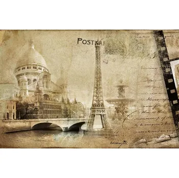 Fototapeta DIMEX | Vliesová fototapeta Retro pařížská pohlednice MS-5-2132 | 375 x 250 cm| béžová, černá, hnědá + Vliesová fototapeta na stěnu DIMEX Retro pařížská pohlednice MS52132 v rozměru 375 x 250 cm + lepidlo zdarma