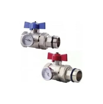 rozdělovač topení Kulové uzávěry přímé 1" s teploměrem - SET 2 ks