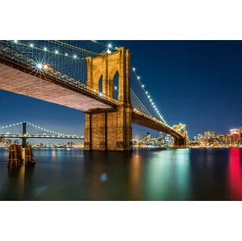 Fototapeta DIMEX | Vliesová fototapeta Brooklynský most z Manhattanu MS-5-3007 | 375 x 250 cm | modrá, červená, bílá, hnědá + Vliesová fototapeta na stěnu DIMEX Brooklynský most z Manhattanu MS53007 v rozměru 375 x 250 cm + lepidlo zdarma