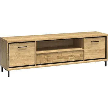 Televizní stolek TV Stolek M13 MEDIOLAN hikora / prvky dubového dřeva + kovové nožičky, 181 x 58 x 41 cm