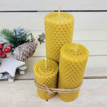 Svíčka Sada svíček z včelího vosku Přírodní mix 14x4, 10x4, 7x4 cm