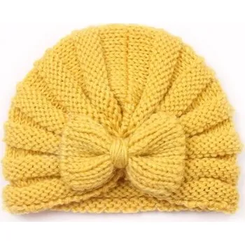 Čepice Zimní kojenecká čepice s pletenou mašlí Barva: Žlutá
