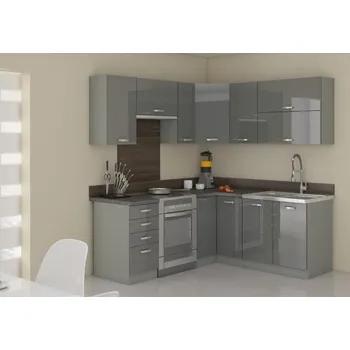 Kuchyňská linka EU027 GREY šedý lesk 188/168 cm Šedý