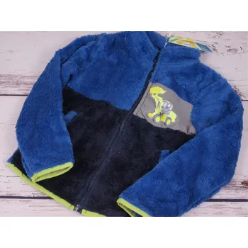 hebká mikina bunda chlupatka Kugo modrá s tmavomodrou s bagrem velikost oblečení - děti: 122