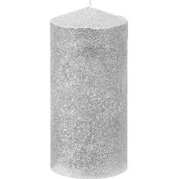 Svíčka Svíčka MagicHome Vánoce, 5,5x12 cm, stříbrná, s glitry