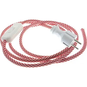 elektrický kabel Přívodní textilní kabel k lampičce 1,8 m Spirála Červeno-Bílá 26, vidlice + vypínač