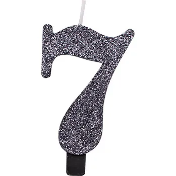 Dortová svíčka Svíčka číslo 7 černá s glitrem 9,5 cm gi50857