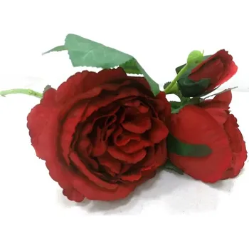 umělá květina Růže rozvitá 2 květy a poupě - červená - 37 cm