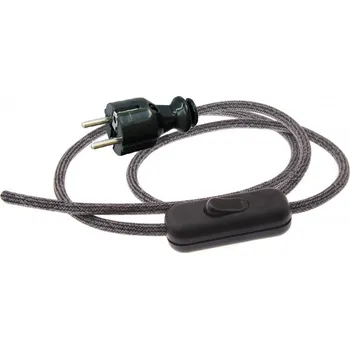 elektrický kabel Přívodní textilní kabel k lampičce 1,8 m Kropenatý Černo-Šedý 35, vidlice + vypínač