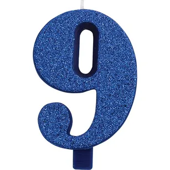 Dortová svíčka Svíčka číslo 9 modrá s glitrem 9,5 cm gi50749