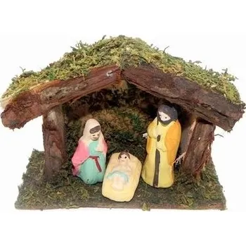 Vánoční dekorace Betlém mech/dřevo 14x6V10cm (98301)