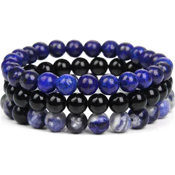 Náramek B-TOP Sada 3 ks náramků z přírodních korálků - modrá/ černá