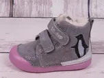 D.D.step Zimní boty D.D. step kožené barefoot W066-601 šedorůžové třpytivé s tučňáčkem velikost: 22