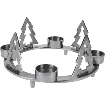 Vánoční dekorace Kovový svícen Stromeček 11x25 cm (123600 041 A98022010 svícen stromek stříbrný)