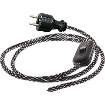 elektrický kabel Přívodní textilní kabel k lampičce 1,8 m Tečka Černo-Bílá 48, vidlice + vypínač