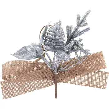 Vánoční dekorace Vetvička MagicHome Vianoce, so šiškou a jutovou stuhou, zlatá, 17 cm