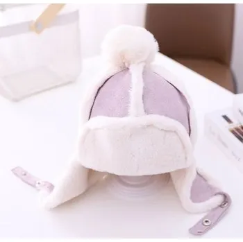 Čepice Dětská letecká beranice s bambulí, 46 - 50 cm (2 - 6 let) Fialová