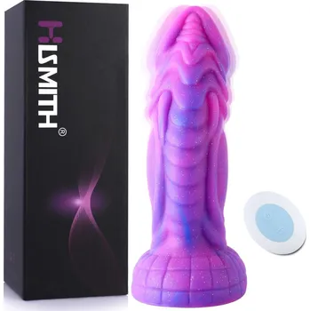 Dildo HiSmith HSD07 Squamule Vibrating Silicone Dildo Suction Cup 8" Purple-Pink