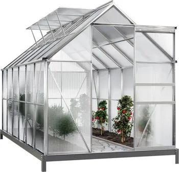 Skleník Zahradní skleník XL se základnou 3,8 x 1,9 x 1,95 m PC 4 mm stříbrný