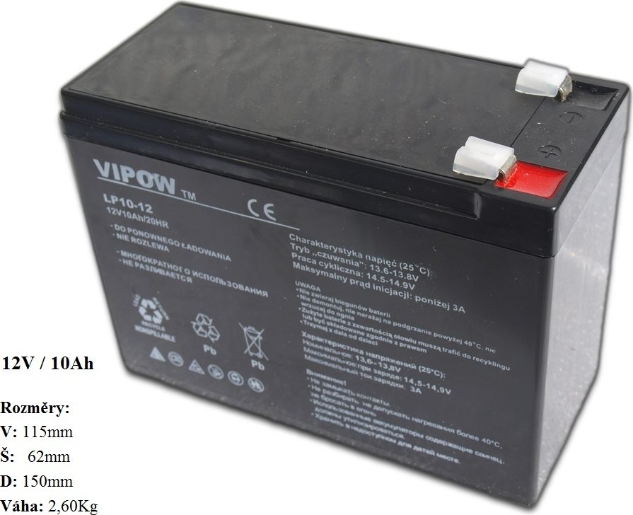 Gelová nabíjecí baterie Vipow 12V - 10Ah/ 20HR