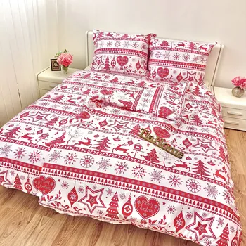 Povlečení TiaHome Vánoční povlečení Santa červený 1x Polštář 90x70cm, 1x Přikrývka 140x200cm