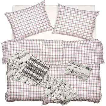 Bytový textil SCANquilt povlečení KLASIK SOFT karo bíločervená 140 x 200/70 x 90 cm