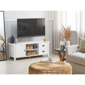Televizní stolek TV stojan Bílá MDF TV Až 54 ʺrustikální skříňové zásuvky Police Kabelový obývací pokoj Beliani