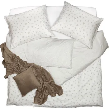 Povlečení SCANquilt povlečení SATÉN PLUS kytičky+proužky bílošedá 140 x 220/70 x 90 cm