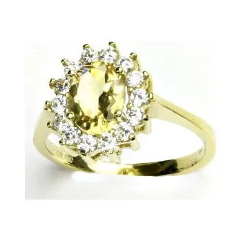 Prsten Zlatý prsten, žluté zlato,Kate, přírodní citrín pálený, čiré zirkony, T 1507