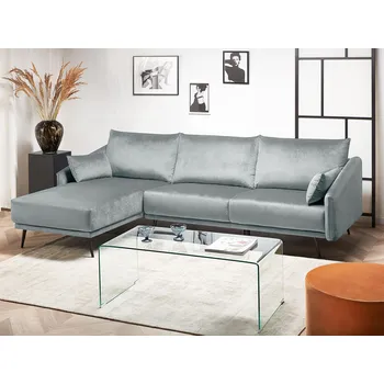 Pohovka Rohová pohovka šedá sametová pravostranná ve tvaru L 3 místná s lenoškou kovové nohy moderní styl obývací pokoj Beliani