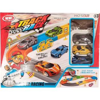 autodráha Závodní dráha herní set se 4 autíčky na zpětné natažení plast