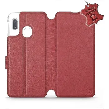 Pouzdro na mobilní telefon Flip pouzdro na mobil Samsung Galaxy A20e - Tmavě červené - kožené - Dark Red Leather