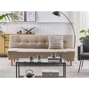 Pohovka Pohovka béžová látkové čalounění nohy ze světlého dřeva 3místná skandinávský styl obývací pokoj Beliani