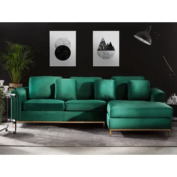 Pohovka pohovka zelená sametová Levá rohová s polštáři do obývacího pokoje Beliani