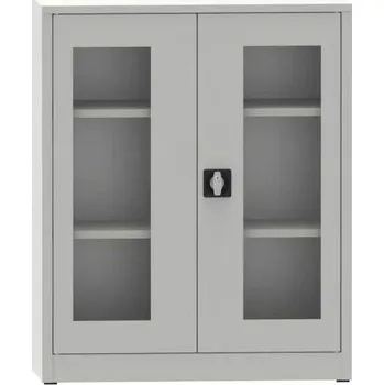 Univerzální ocelová skříň s prosklenými dveřmi, v x š x h: 1150x950x400 mm, 2 police, barva šedá RAL7035