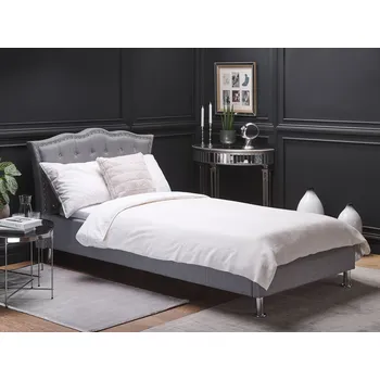 Postel Postel šedá čalouněná ozdobné cvočky křišťálové knoflíky na čele postele moderní glamour ložnice Beliani