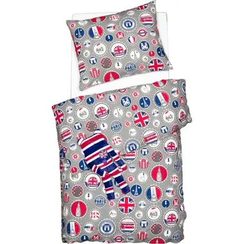 Bytový textil SCANquilt povlečení FINO DESIGN souvenir šedomodročervená 140 x 200/70 x 90 cm