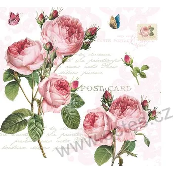 Papírový ubrousek Easy Life ROMANTIC ROSES papírový dekorační ubrousek na découpage červené růže a motýlci