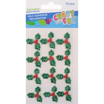 Vánoční dekorace Nálepky vánoční 12ks Cesmína, látkové