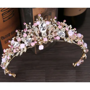 Čelenka B-TOP Luxusní svatební korunka PINK PRINCESS - pozlacená