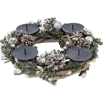 Věnec MagicHome Adventní vánoční věnec stříbrný 30 cm