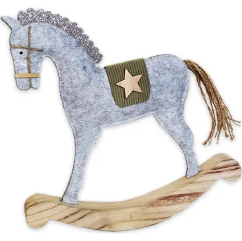 Vánoční dekorace Houpací kůň filc/dřevo 30cm šedá (551099)