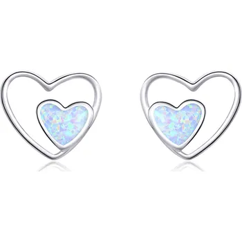 Náušnice For Silver NÁUŠNICE SRDCE S OPÁLEM - STŘÍBRO 925